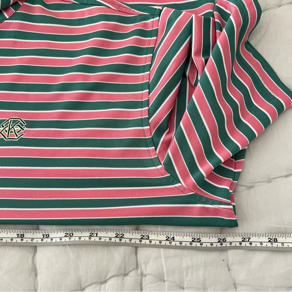 Peter Millar Summer Comfort Polo Shirt XL Pink Green Short Sleeve Striped Golf - Picture 7 of 8